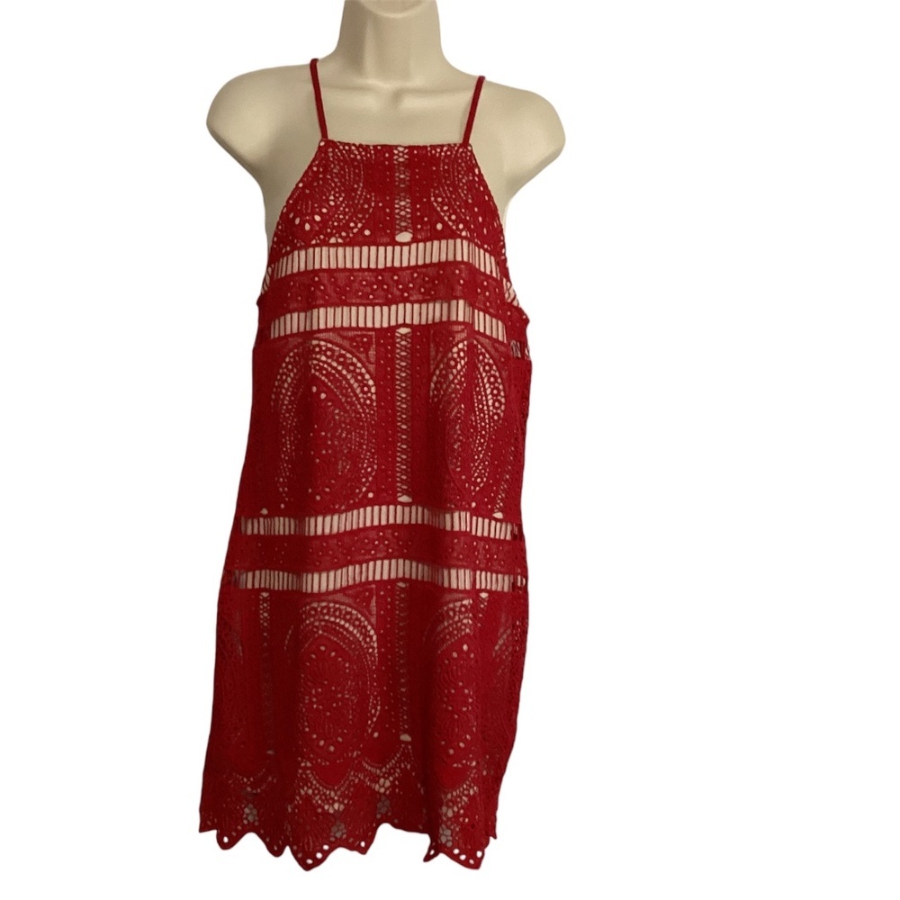 Francesca's Crochet Lace Red Mini Dress Bohemian Romantic Whimsical Womens SZ S